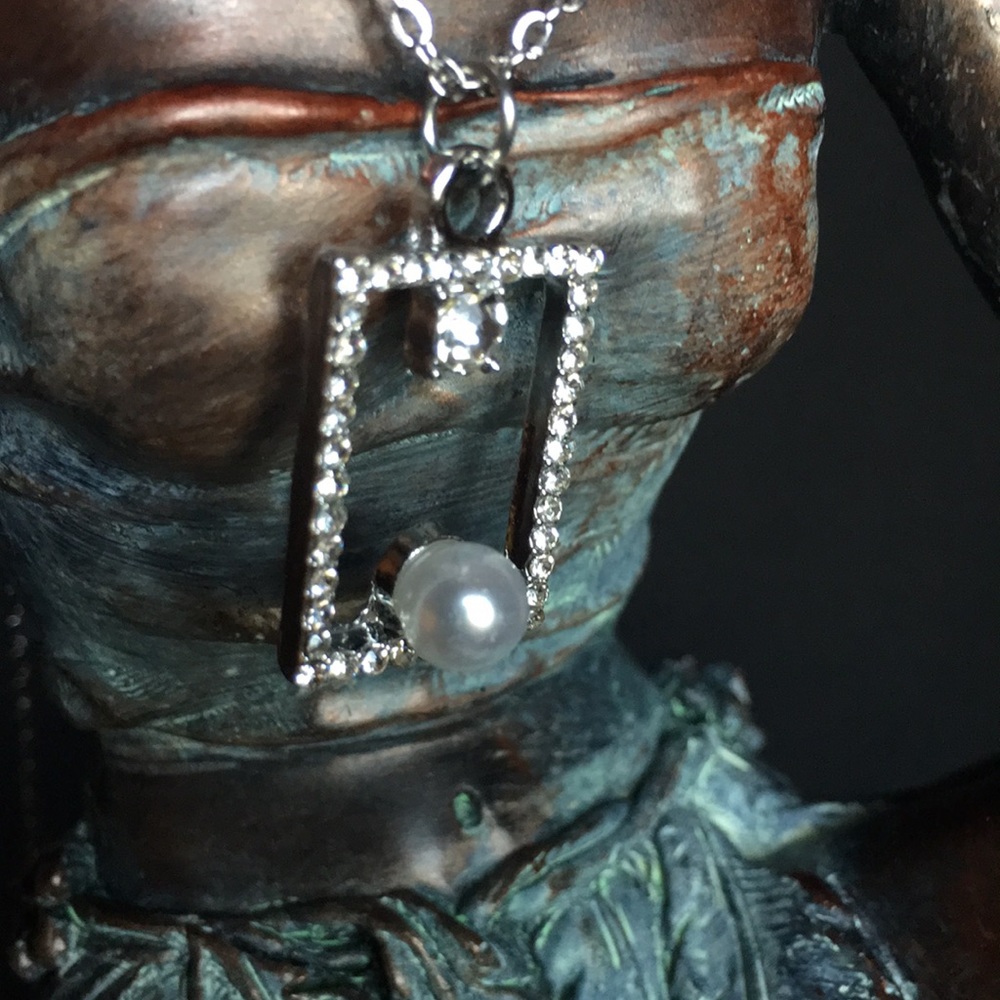 Pearl & CZ Rectangular Necklace - Picture 13 of 16